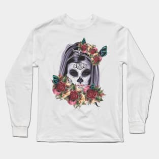 Skull & Roses dia de los Muertos Long Sleeve T-Shirt